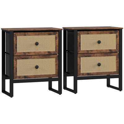 HOMCOM Industrial-Natural Bedside Table Set of 2 - Brown 