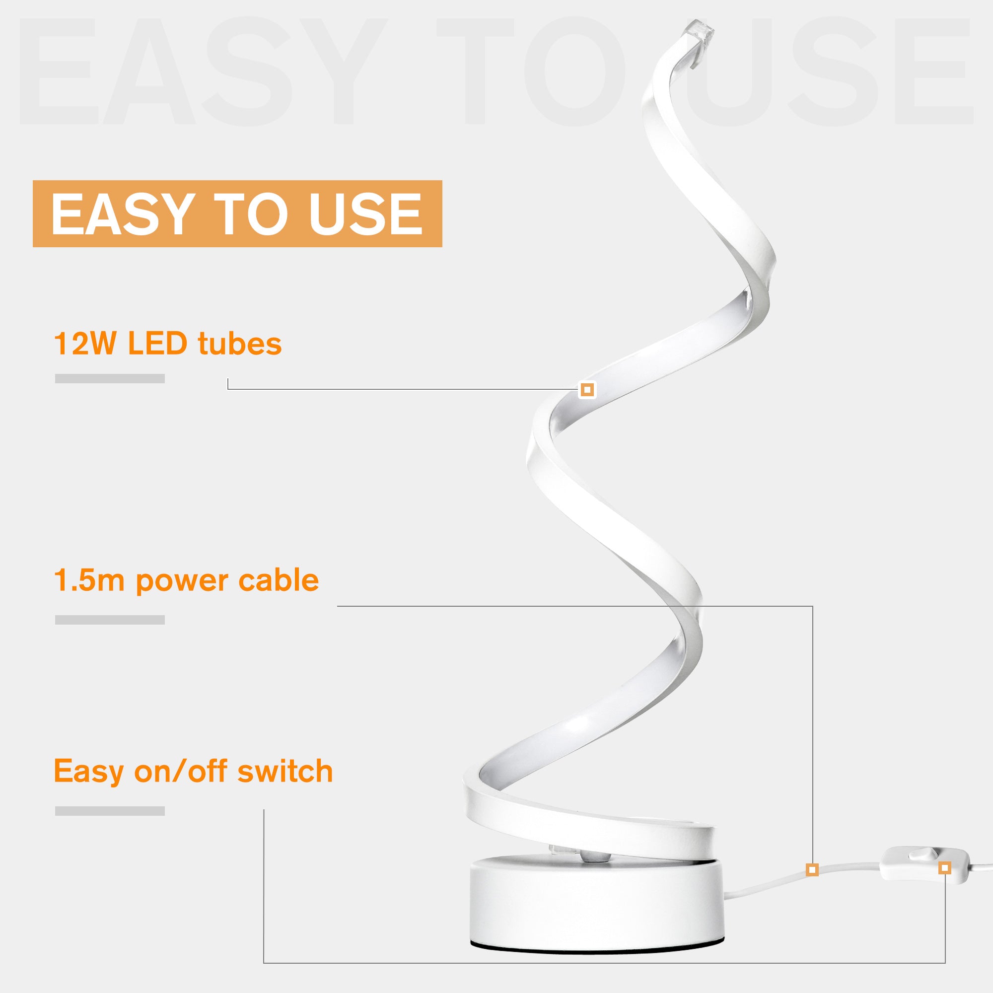 HOMCOM Set of 2 Modern Wave-Shaped LED Table Lamp with Round Metal Base for Living Room, Bedroom, White 