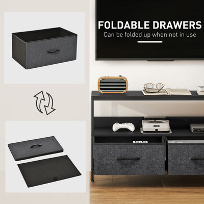 HOMCOM TV Stand Cabinet with 2 Foldable Drawers - Black 