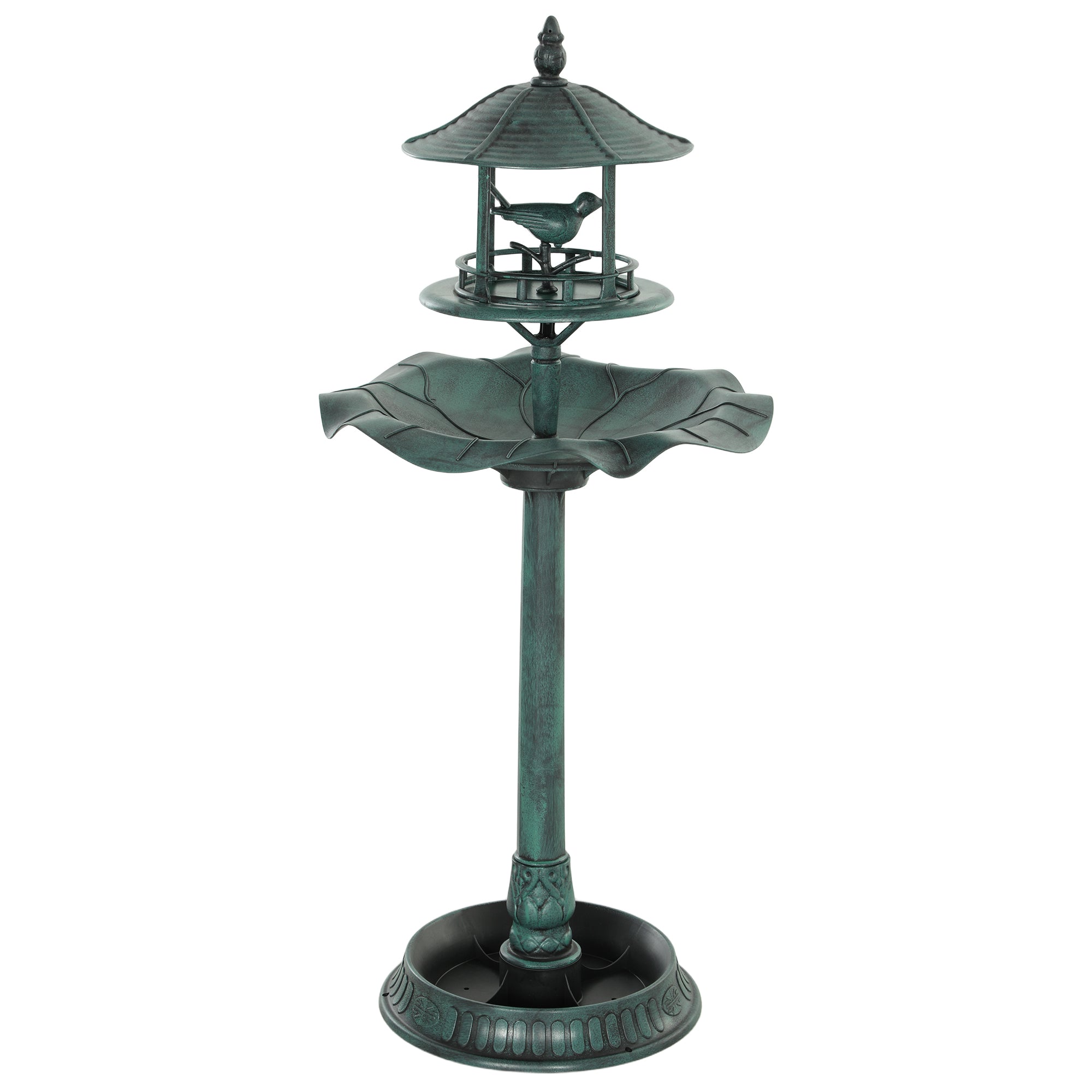 Outsunny 3-in-1 Garden Bird Bath, Freestanding Birdbath with Large Water Basin, Underneath Flower Planter, Φ50 x 113 cm, Green 