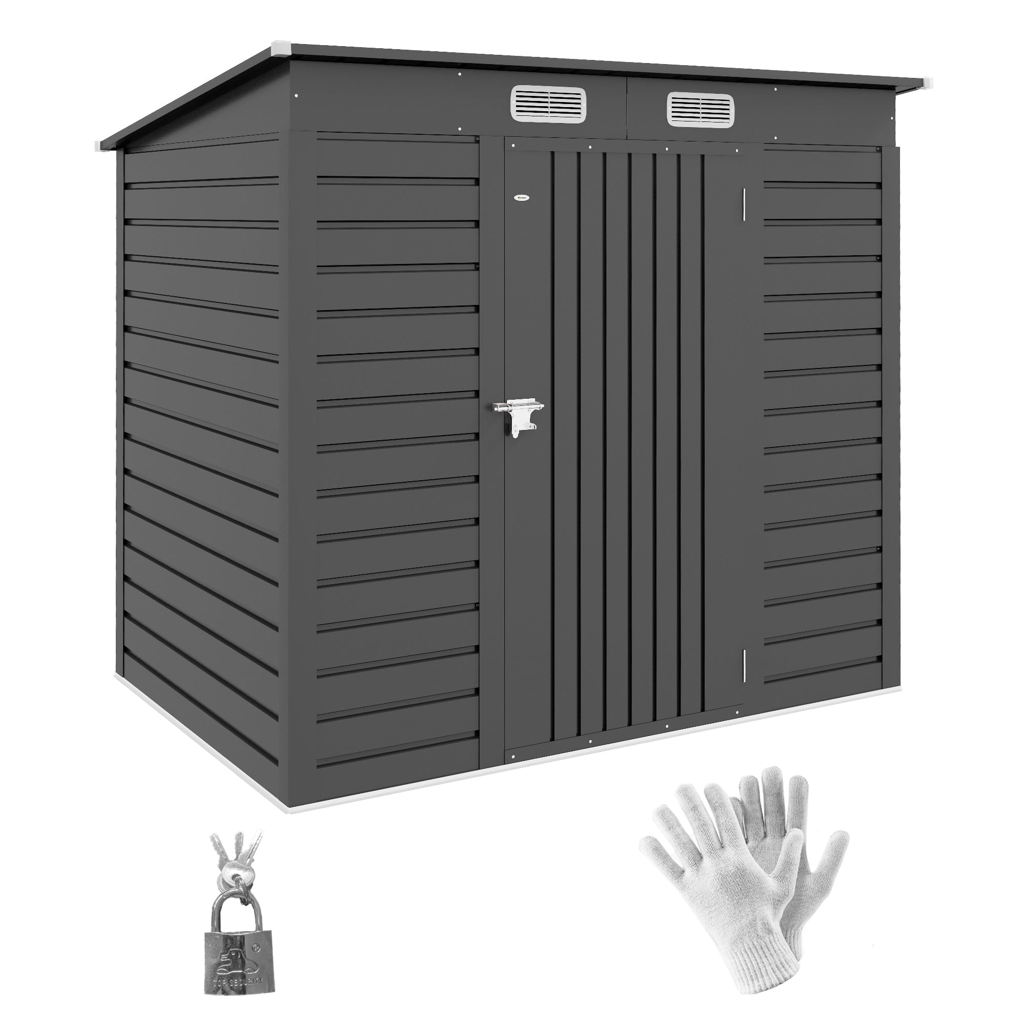 Outsunny 4 x 6ft Galvanised Metal Garden Shed, with Locking Door - Grey 