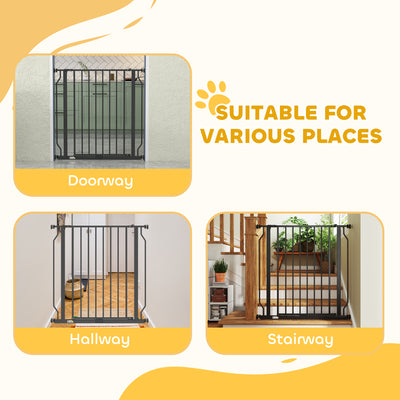 PawHut Extra Wide Dog Gate, with Door Pressure, for Doorways, Hallways, Staircases - Black 