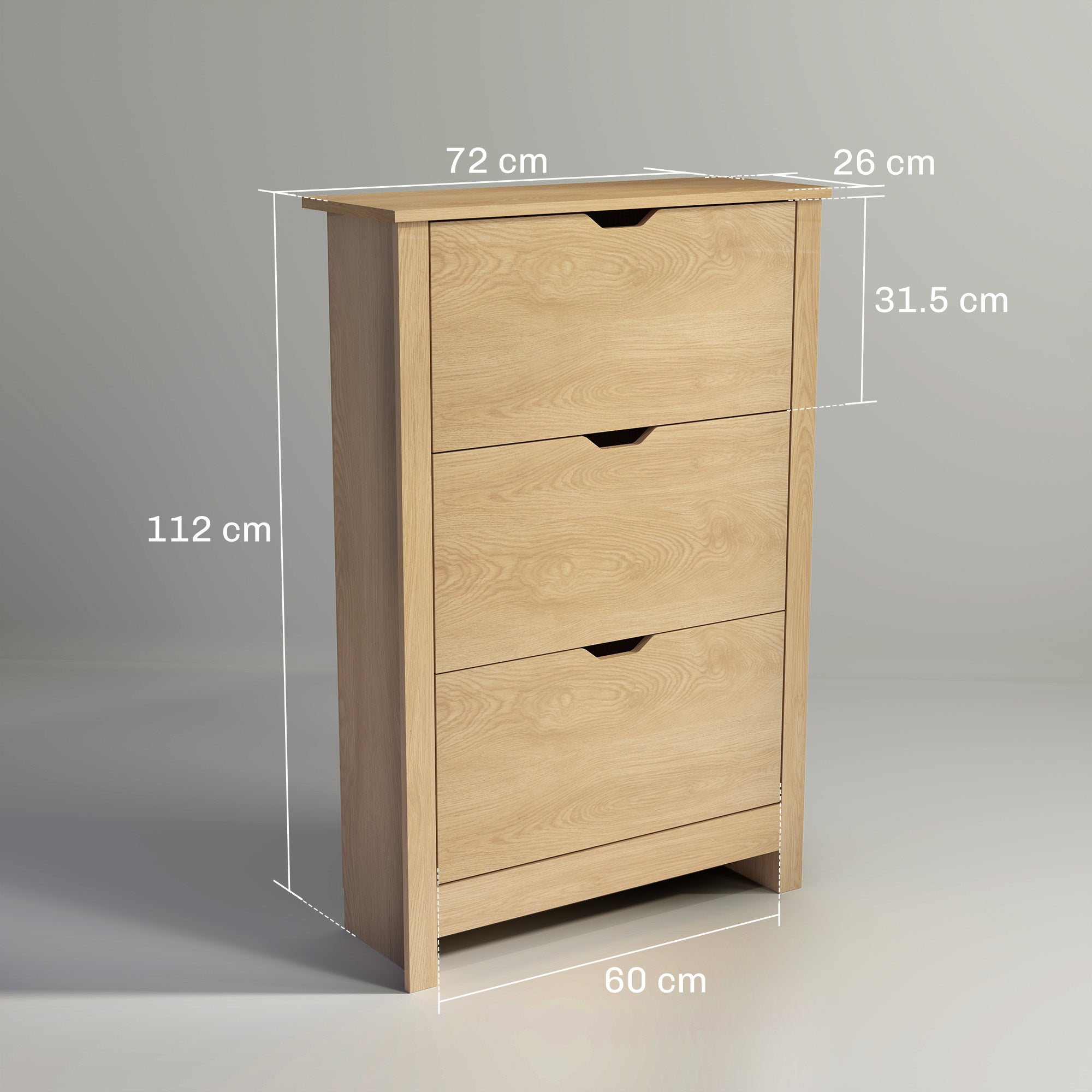 HOMCOM Slim Shoe Cabinet, Narrow Shoe Cupboard with 3 Drawers, Adjustable Shelves for 18 Pairs of Shoes, Natural Wood Finish 