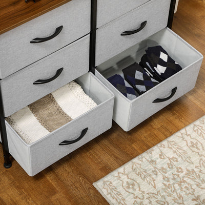 HOMCOM Fabric Chest of Drawers, Industrial Storage Bedroom Dresser with 6 Fabric Drawers, Steel Frame and Wooden Top for Nursery, Living Room, Hallway, Grey 