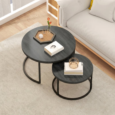 HOMCOM Set of Two Wood-Effect Stacking Tables - Black Wood Grain 