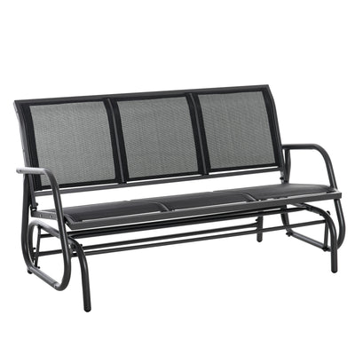 Outsunny 3-Seat Glider Rocking Chair for 3 People Garden Bench Patio Furniture Metal Frame, Black 
