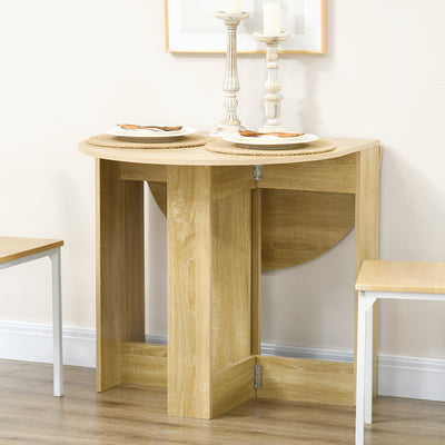 HOMCOM Space-saving Drop Leaf Table, Folding Dining Table for Small Space, Kitchen, Dining Room, Oak 