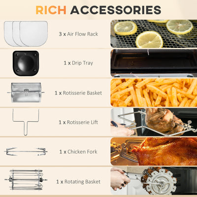 HOMCOM 12L 8 in 1 Digital Air Fryer Oven with Roast, Bake, Dehydrate, 8 Preset Modes, Rapid Air Circulation, Timer, Inner Light, Memory Function, 1800W, Dish Wash Accessory, Black 