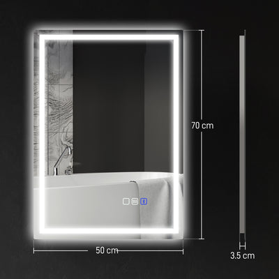 HOMCOM 50 x 70 cm Bluetooth LED Bathroom Mirror with Anti-Fog - Silver Tone 