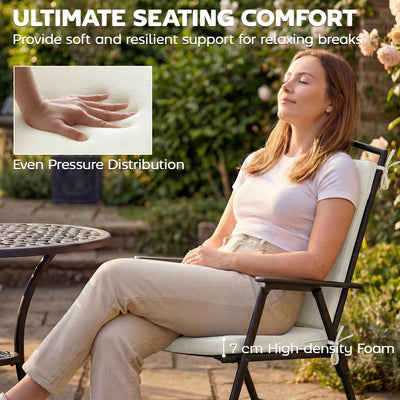 Outsunny Outdoor Seat Cushions Set of 2 with Ties, Waterproof Garden Seat Pads, Cream White 