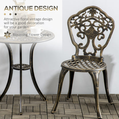 Outsunny 3 Piece Cast Aluminium Garden Bistro Set for 2 with Parasol Hole, Outdoor Coffee Table Set, Two Armless Chairs and Round Coffee Table for Balcony, Patio, Bronze 