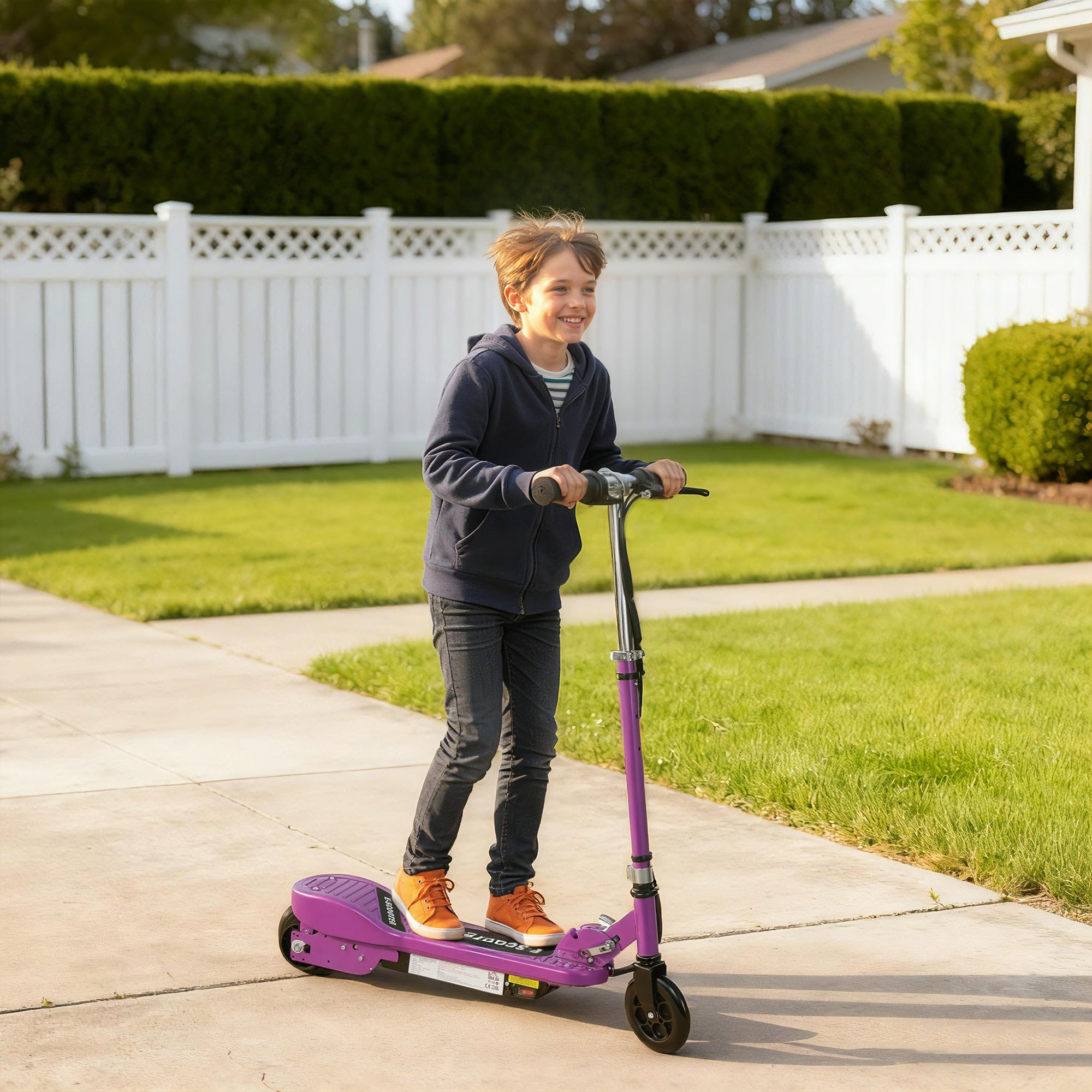 HOMCOM Foldable Electric Kids Scooter, Ride-on for Ages 7-14 Years, Purple 