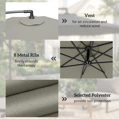 Outsunny 3m Overhanging Parasol, with Base, Weights and Cover - Light Grey 