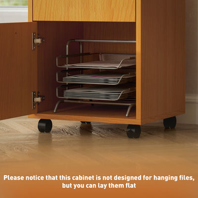 HOMCOM 60cm Filing Cabinet with Drawer, Open Shelf, Metal Handles and 4 Wheels, Office Home Organiser Mobile Printer, Natural Wood Finish 