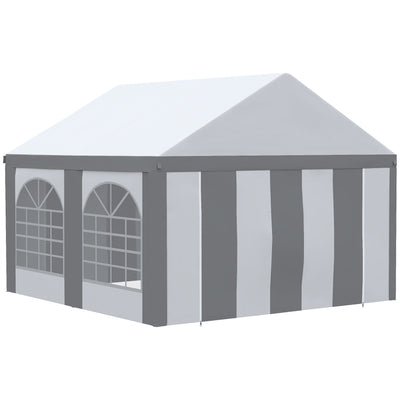 Outsunny 4 x 4m Galvanised Party Tent, Marquee Gazebo with Sides, Four Windows and Double Doors, for Parties, Wedding and Events 
