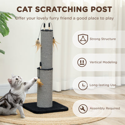 PawHut 78cm 2-in-1 Cat Scratching Post with 3 Toy Feathers, Black 