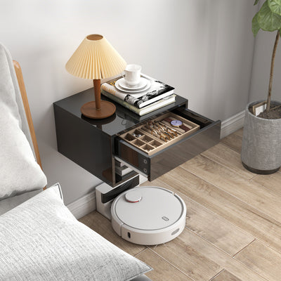 HOMCOM Floating Bedside Tables Set of 2, Wall Mounted Nightstand, High Gloss Black 