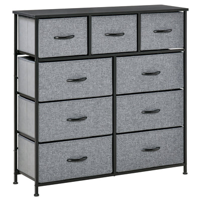 HOMCOM Nine Drawer Fabric Dresser - Grey 