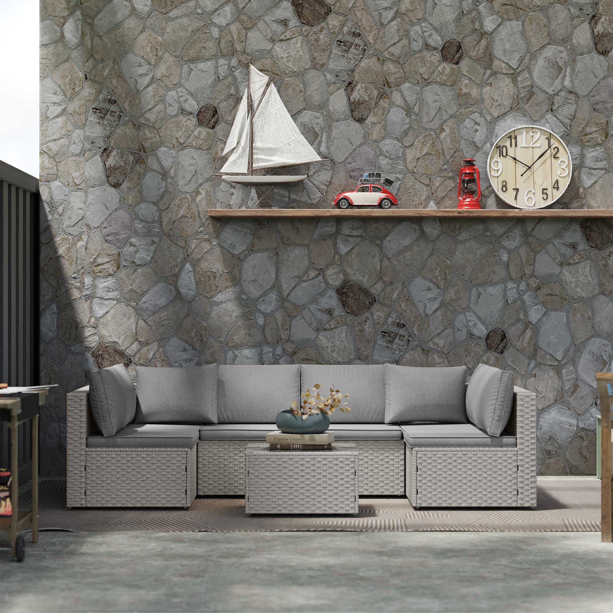 Outsunny Seven-Piece Modular Rattan Set - Grey
