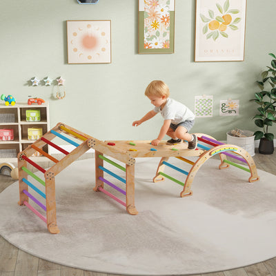 AIYAPLAY 9 in 1 Toddler Climbing Frame with Ramp, Slide, Arch, Ladder, Blackboard for 18-48 Months 