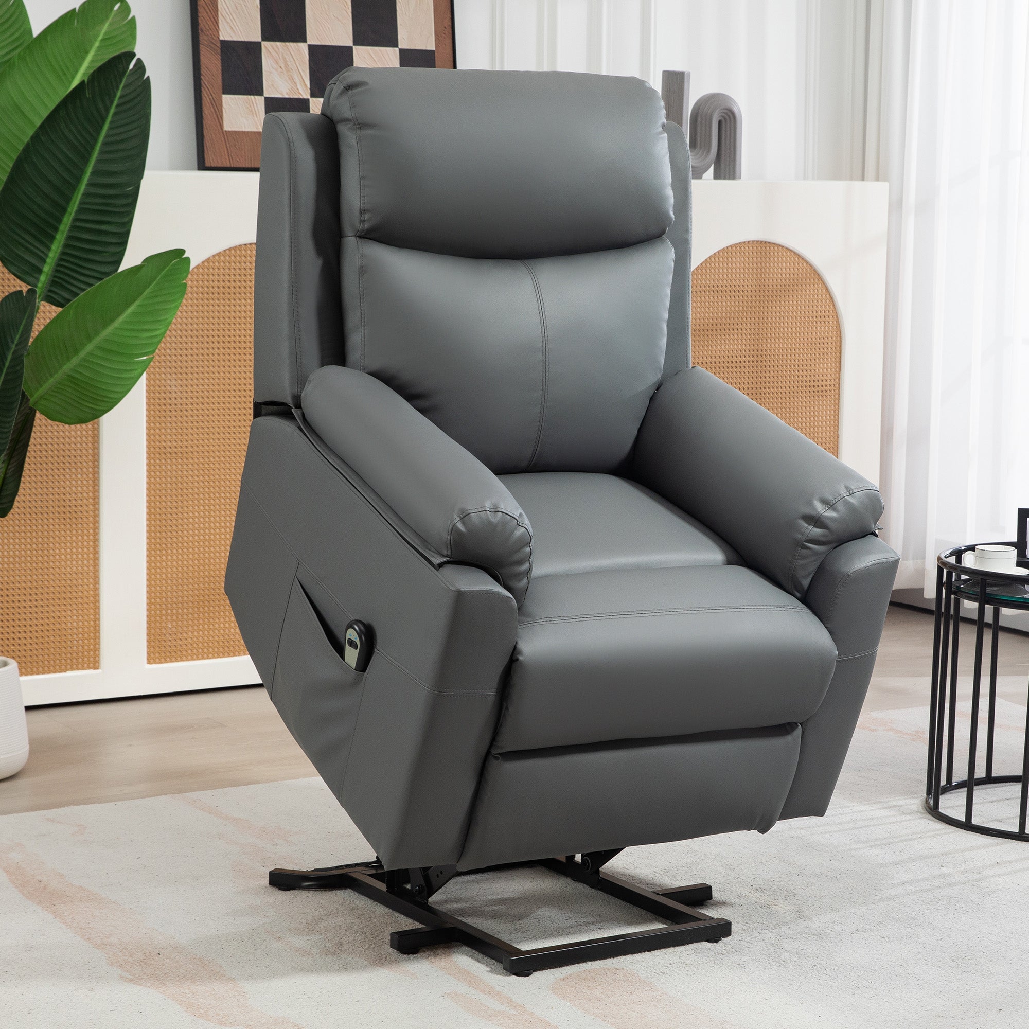 HOMCOM Faux Leather 70\'c2\'b0 Electric Riser Recliner Chair, Charcoal Grey 