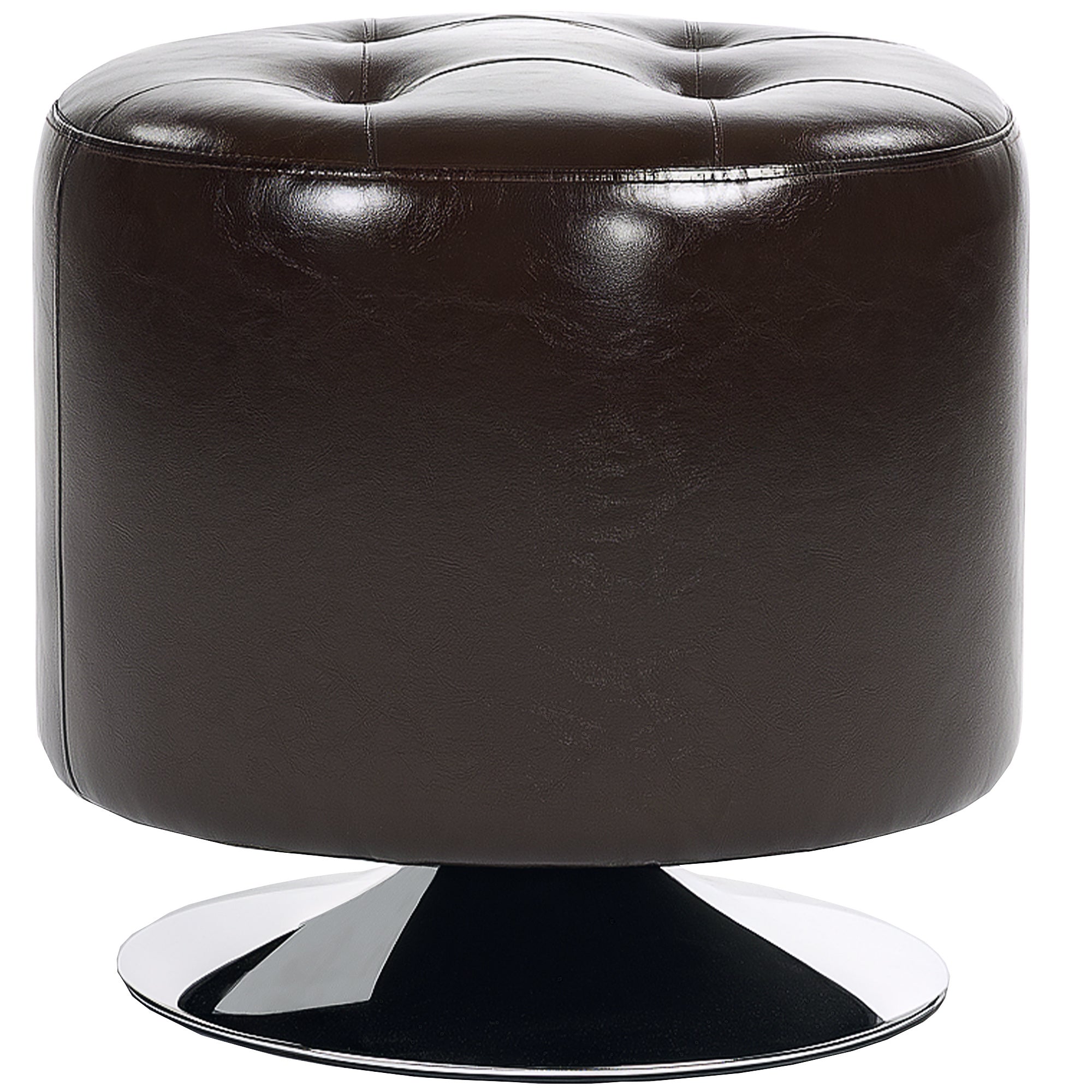 HOMCOM 360\'c2\'b0 Swivel Foot Stool Round PU Footstool with Thick Sponge Padding and Solid Steel Base, Brown