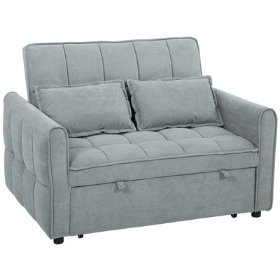 HOMCOM 2 Seater Sofa Bed, 3-in-1 Convertible Sleeper Sofa with Click-clack Adjustable Backrest and 2 Pillows, Grey 