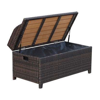 Outsunny 130 L Rattan Garden Storage Box, with Seat - Mixed Brown 