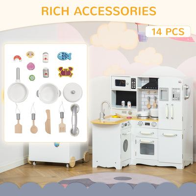 HOMCOM Kids Kitchen Playset, Large Pretend Role Play Kitchen, White 