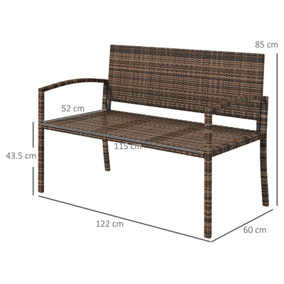 Outsunny All Weather Wicker Garden Loveseat, 2 Seater Poly Rattan Garden Bench, Outdoor Seating Bench Brown 