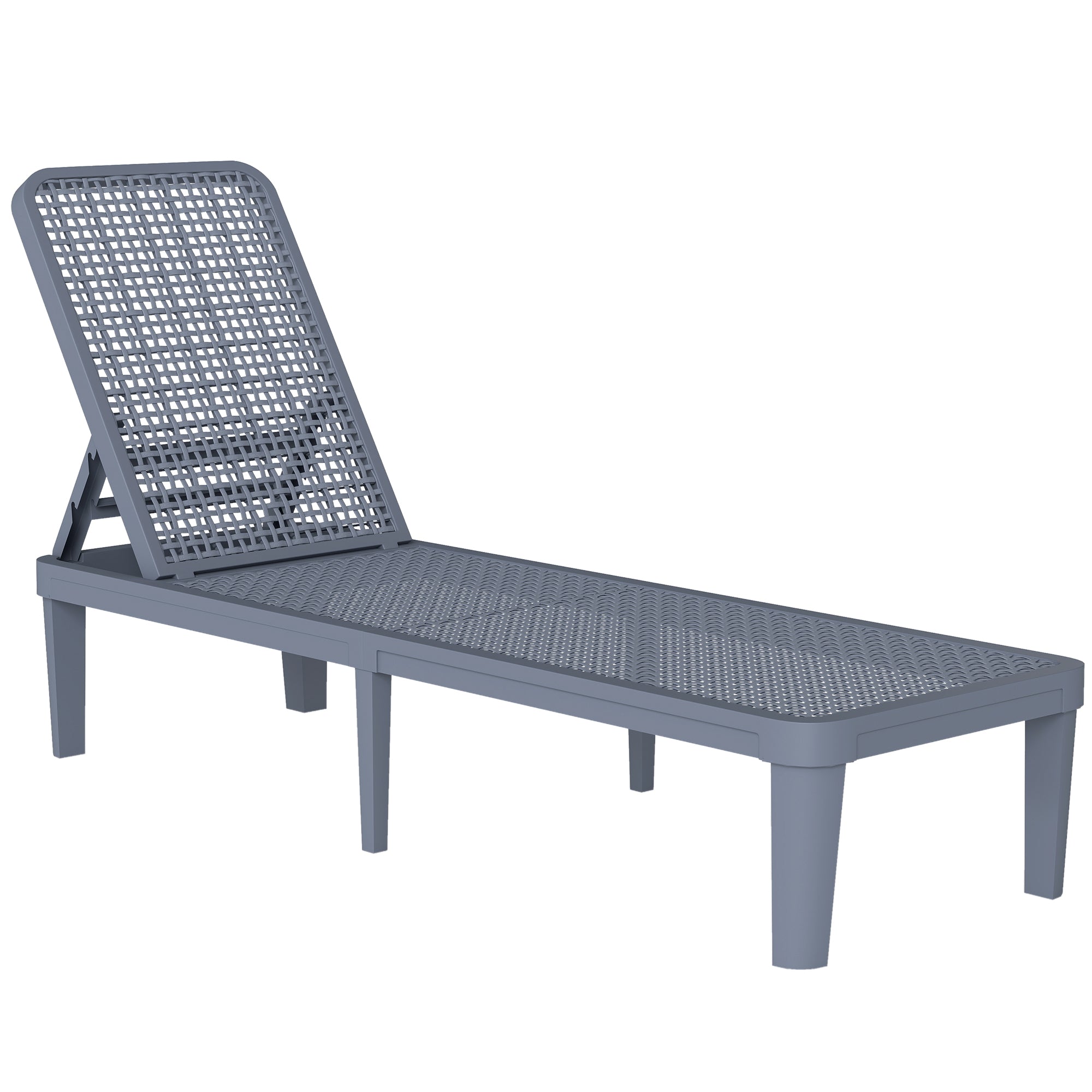 Outsunny Plastic Sun Lounger, 4-Position Adjustable Reclining Garden Lounger Sunbed for Patio, Beach, Terrace, Dark Grey 