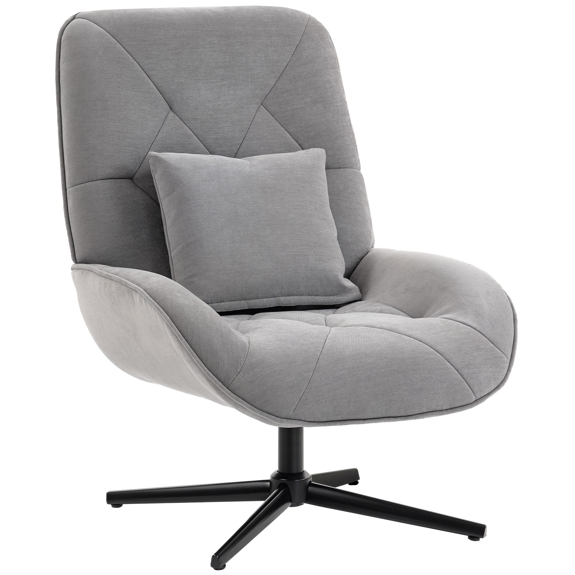 HOMCOM Accent Chair, Chenille Upholstered Swivel Armchair with Lumbar Pillow, High Back, Deep Seat and Metal Legs, Light Grey 
