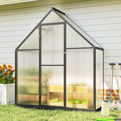 Outsunny Polycarbonate Greenhouse with Swing Door and Adjustable Window, Walk-in Greenhouse, 5.5 x 2ft, Black 