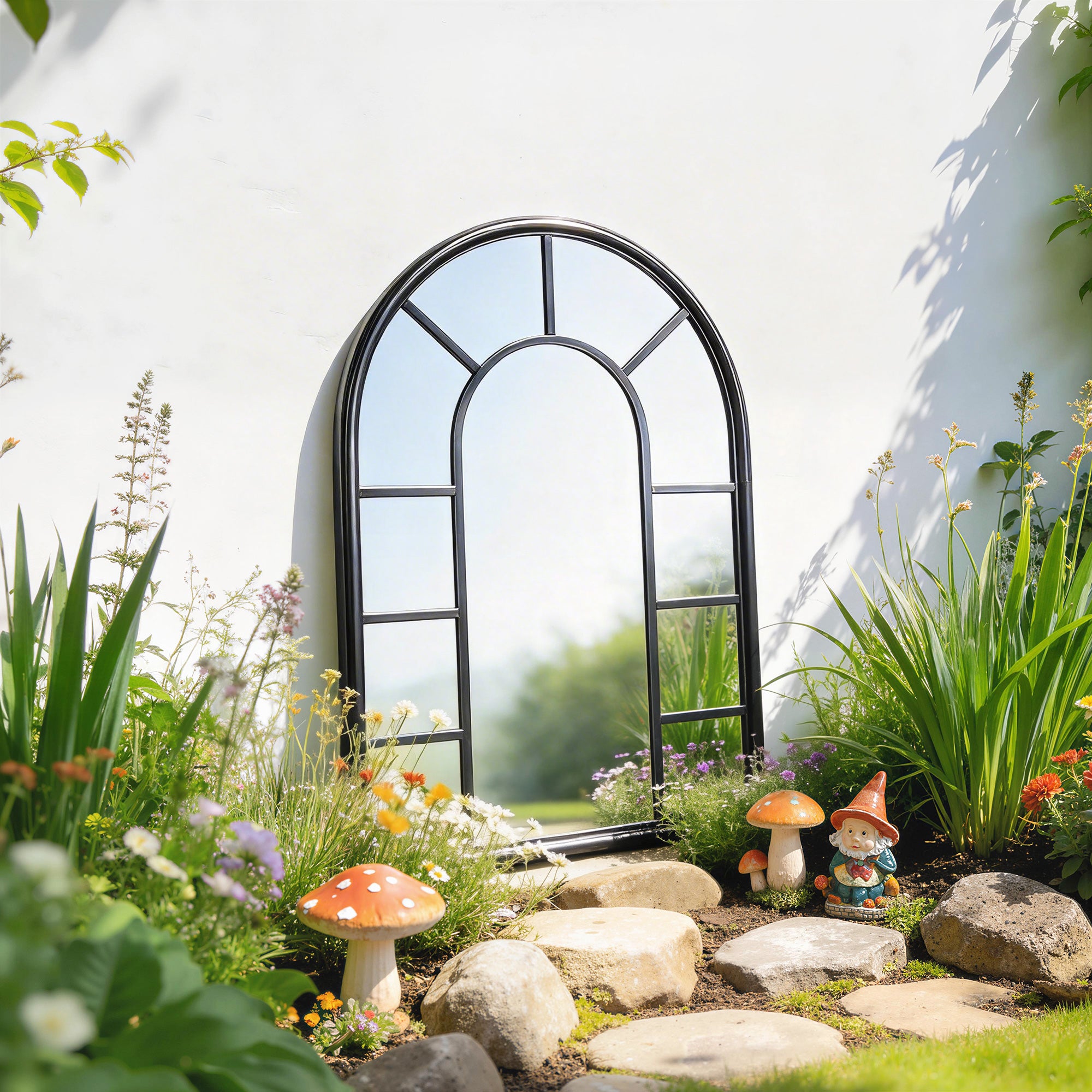 Outsunny Arched Mirror, Shatterproof Acrylic Windowpane Wall Mounted Mirror with Robust Metal Frame, 71 x 51 cm, Black 