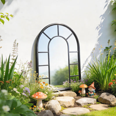 Outsunny Arched Mirror, Shatterproof Acrylic Windowpane Wall Mounted Mirror with Robust Metal Frame, 71 x 51 cm, Black 