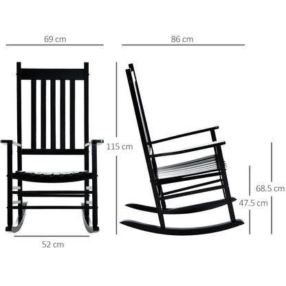 Outsunny Outdoor Porch Rocking Chair Armchair Wooden Patio Rocker Balcony Deck Garden Seat Black 