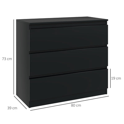 HOMCOM Chest of Drawers, 3-Drawer Storage Organiser Unit for Bedroom, Living Room, Black 