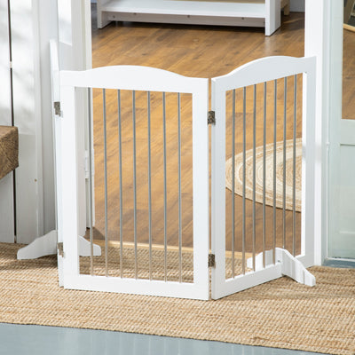 PawHut Foldable Dog Gate, Freestanding Pet Gate, with Two Support Feet, for Staircases, Hallways, Doorways - White 
