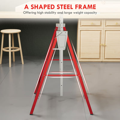 HOMCOM Set of 2 Adjustable Telescopic Builders Trestle, DIY Steel Work Bench Carpenter, Folding Saw Horse Tools Red 