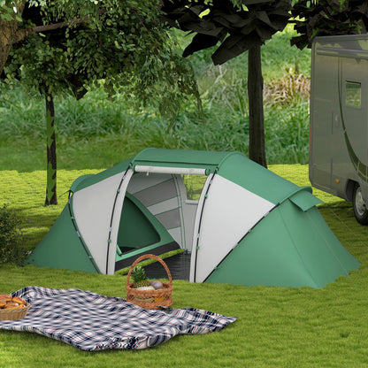Outsunny 4-6 Man UV Protection Camping Tent - Green and White 