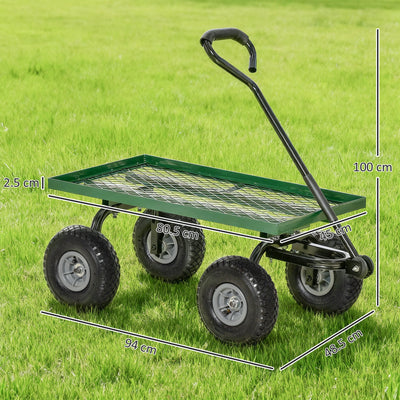 Outsunny Garden Trolley Cart, Heavy Duty Garden Cart with Metal Frame, 10" Pneumatic Wheels, Rotating Handle, 150kg Capacity, for Garden, Farm, Green 