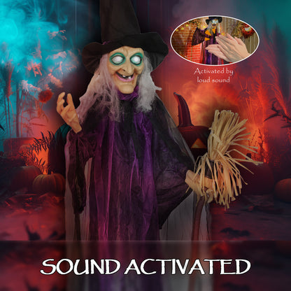 Outsunny 6ft Animated Witch Decoration, with Sound - Purple/White