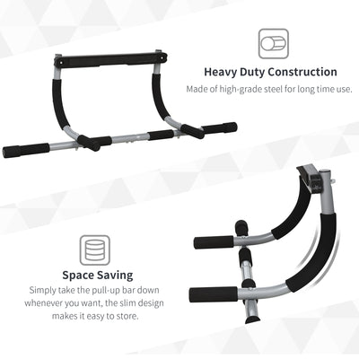 HOMCOM Pull-Up Bar for Doorway, Home Fitness Door Horizontal Push up Bar for Indoor Gym Upper Body Workout, Grey 