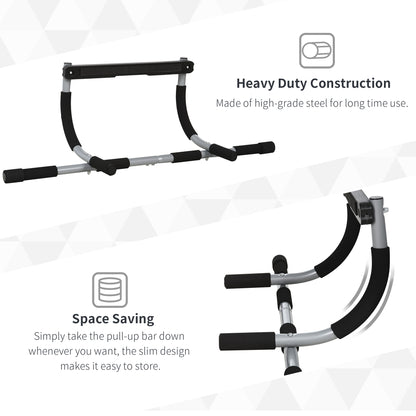HOMCOM Pull-Up Bar for Doorway, Home Fitness Door Horizontal Push up Bar for Indoor Gym Upper Body Workout, Grey 