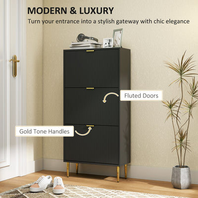 HOMCOM Narrow Shoe Cabinet with 3 Flip Drawers - Black 