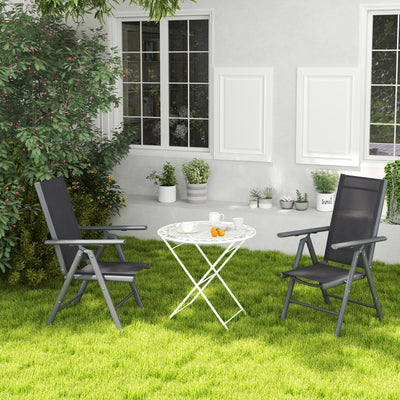 Outsunny Set of 2 Folding Chair, Aluminium Frame Outdoor Camping Chairs with Breathable Mesh Back and Seat, Garden Chair Set with Armrests for Balcony, Dark Grey 