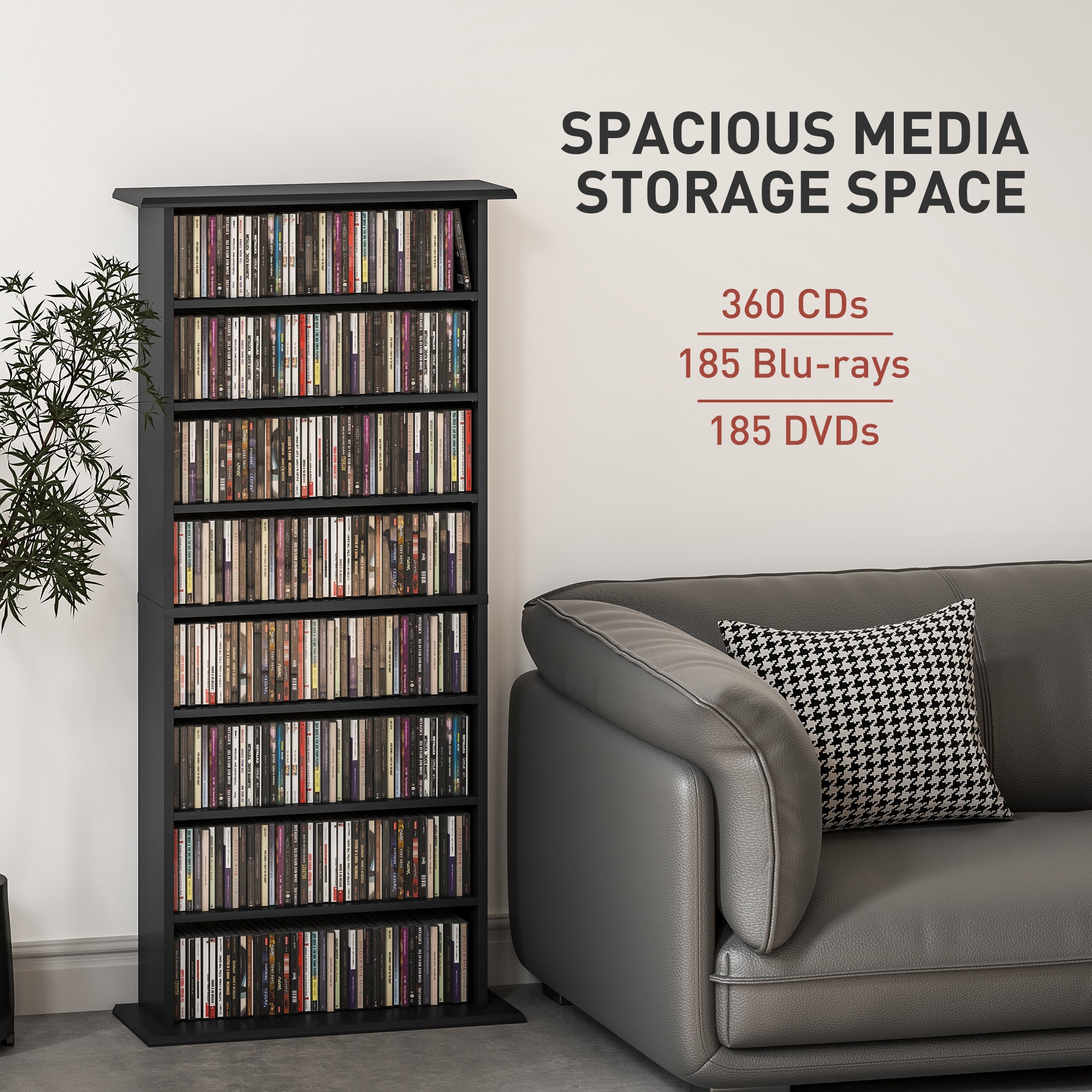 HOMCOM 360 CD/185 DVD/185 Blu-ray Storage Unit - Black