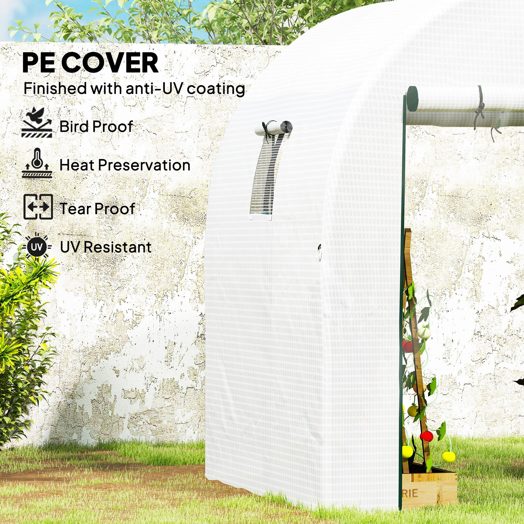 Outsunny 180 x 180cm Walk-In Polytunnel Greenhouse - White 