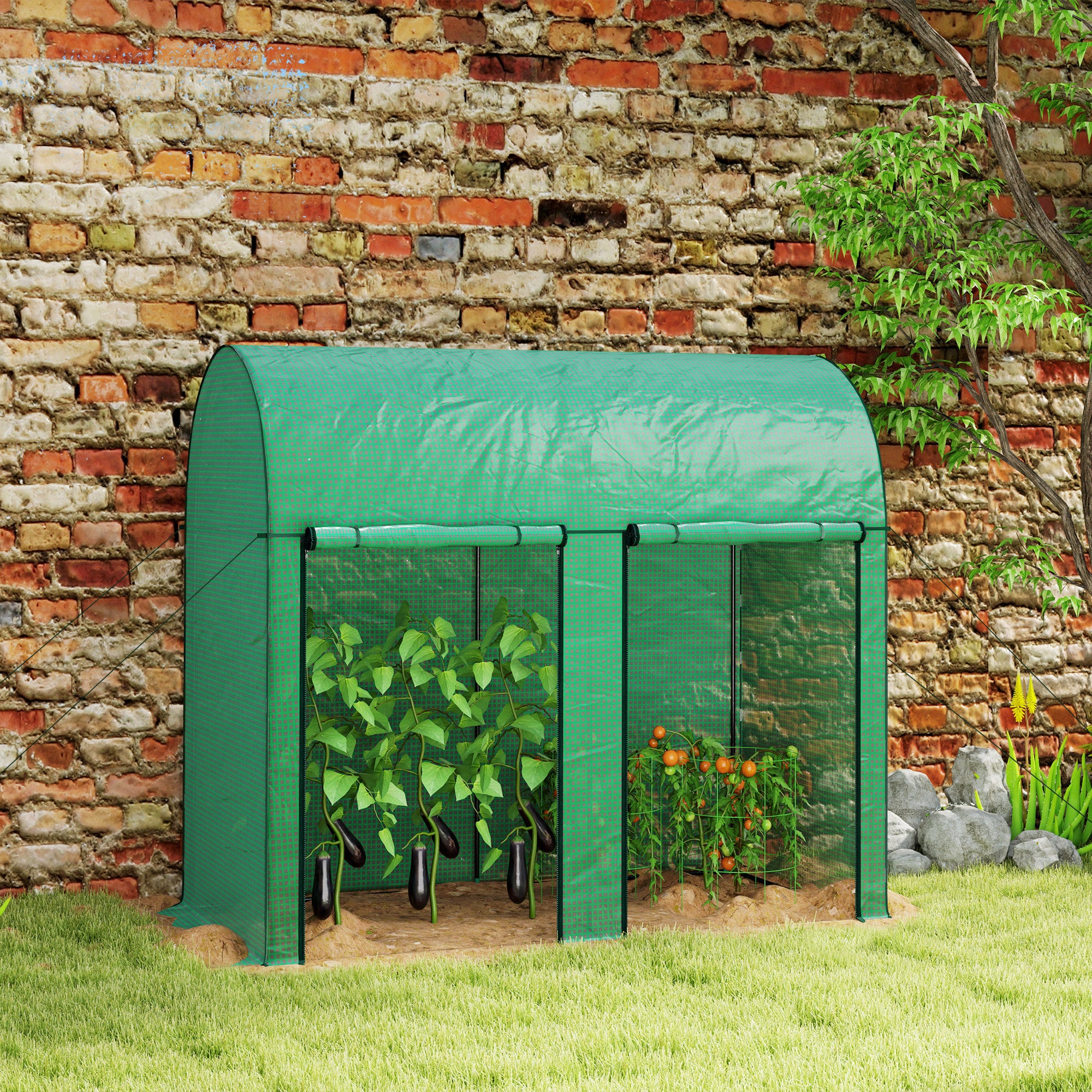 Outsunny 200 x 100cm Walk-In Greenhouse, with Zipped Doors - Green 
