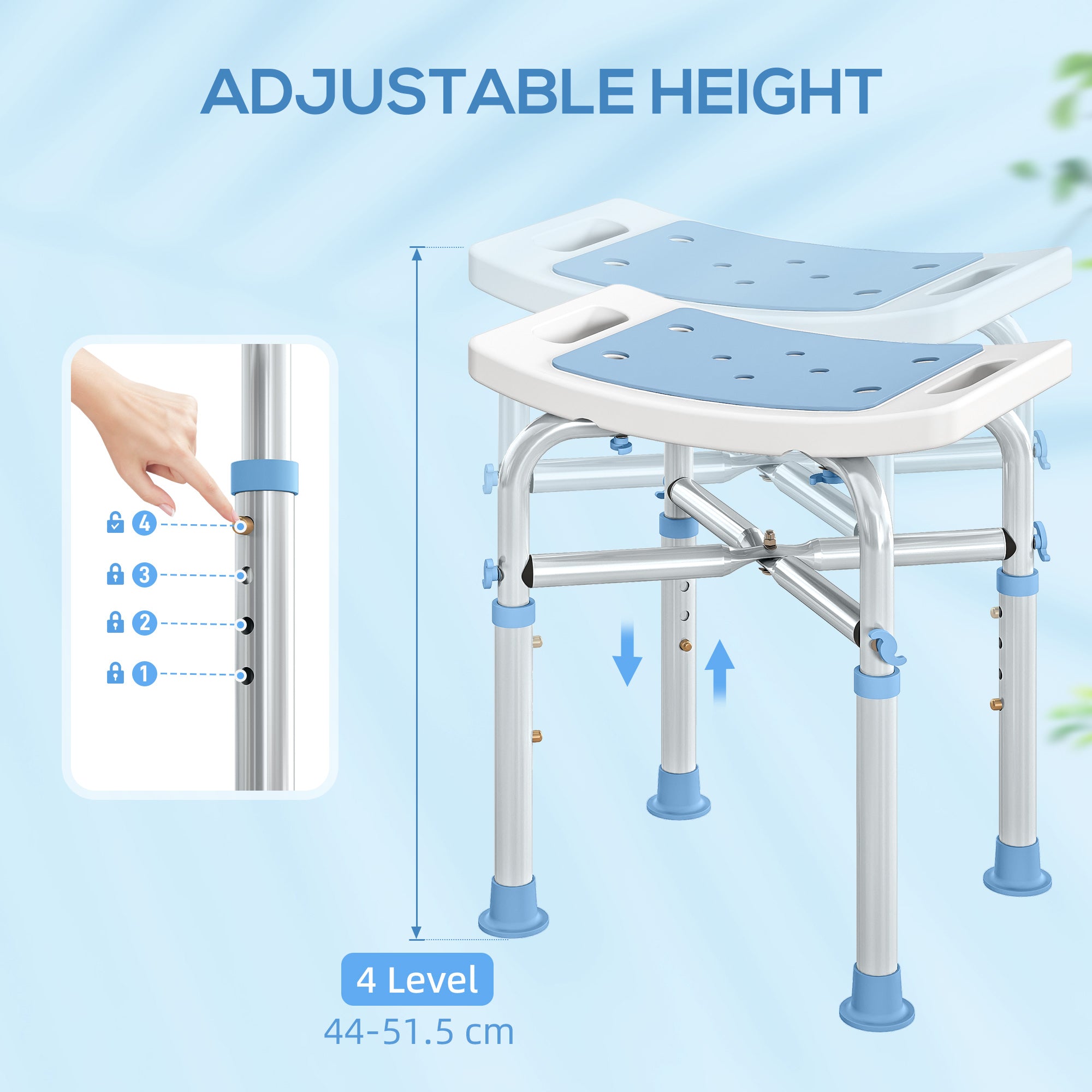 HOMCOM 44-51.5cm Aluminium Frame Shower/Bath Stool - Light Blue